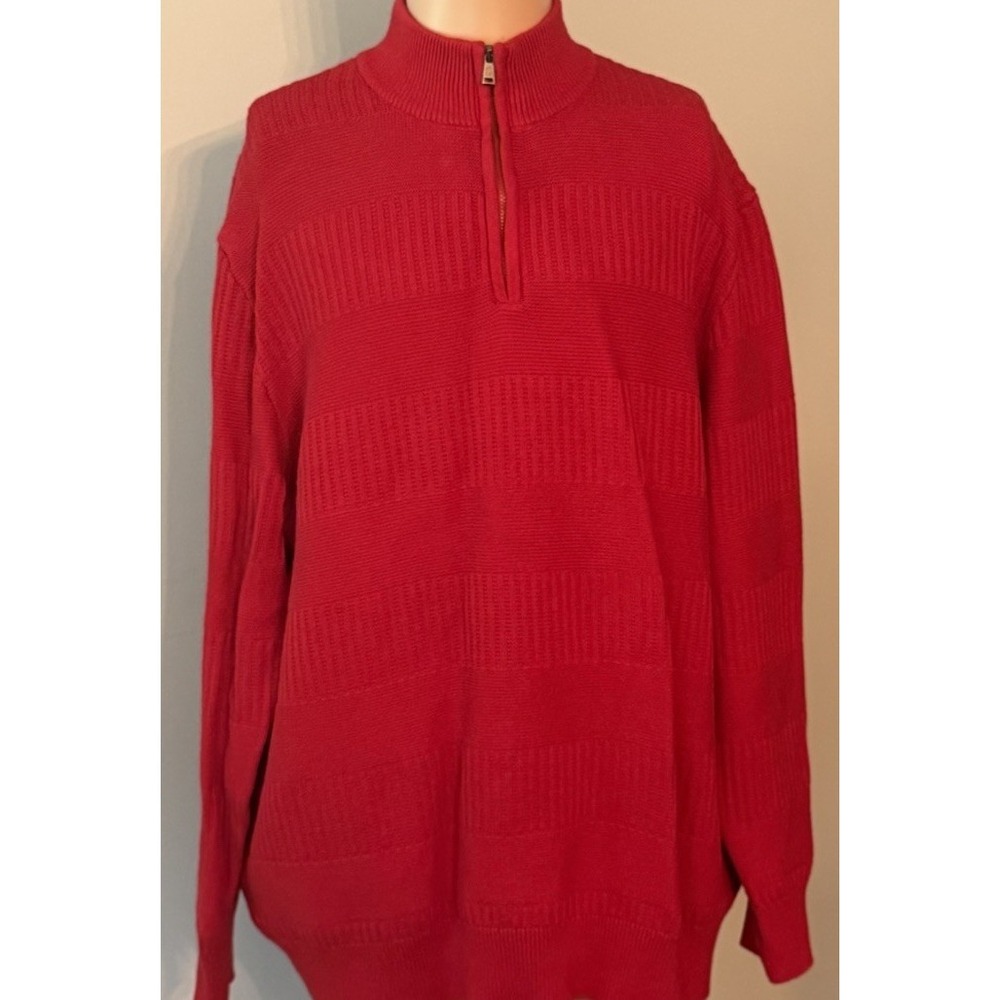 Chaps Sweater Mens 3XB Red Quarter Zip Cotton Pullover